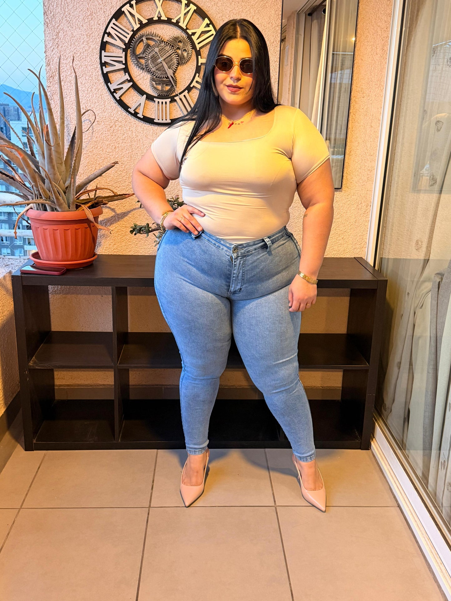 Jeans pitillo azul trenzado Francia