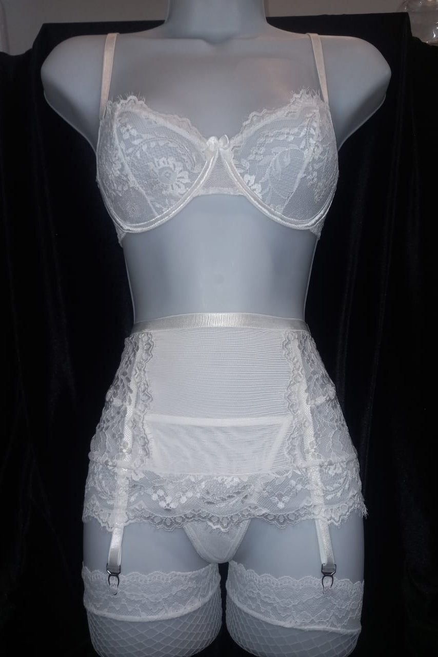 maniqui conjunto blanco faldita liguero a la cintura
