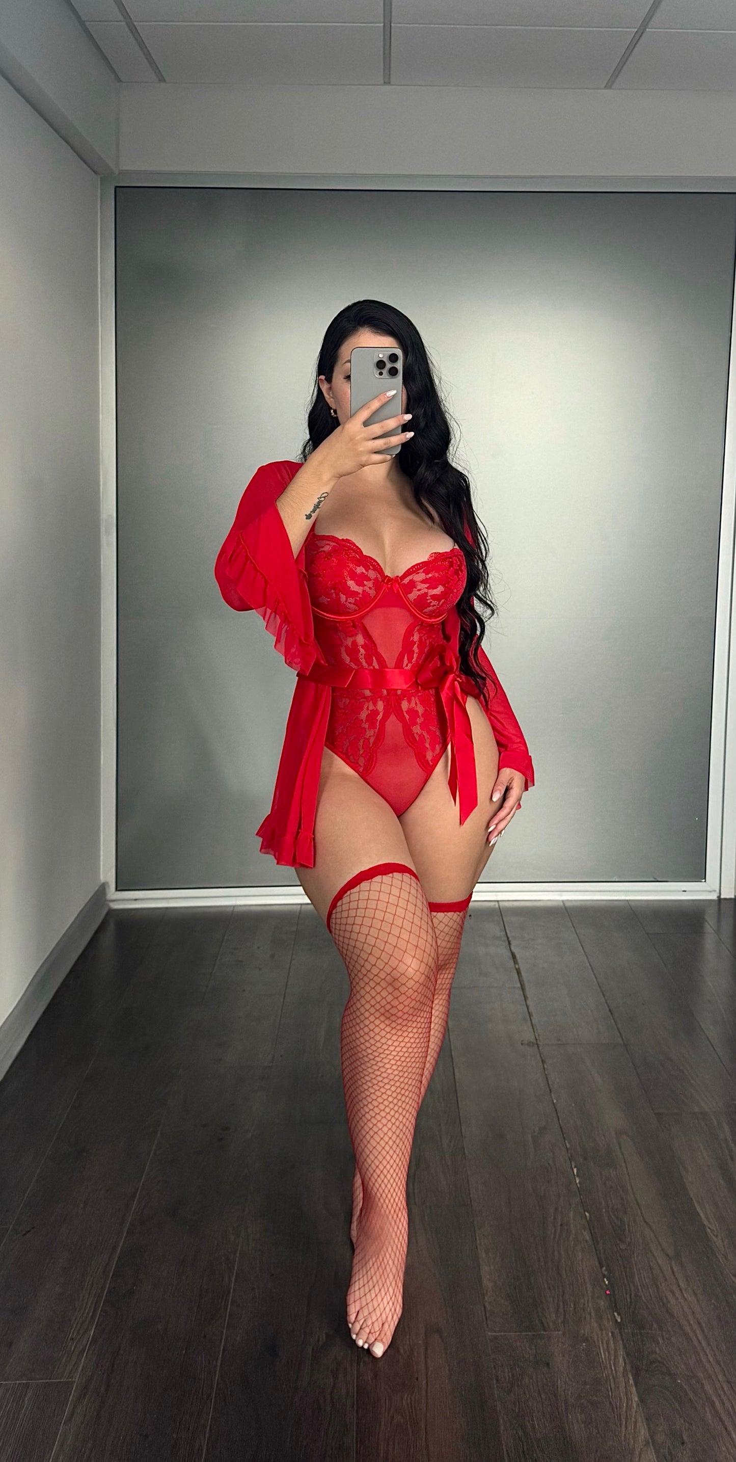 Body lencería encaje Fragola + bata + medias