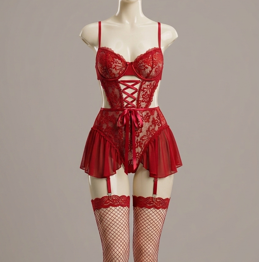 Body lencería encaje Cerise – Semi transparente, cubre guatita