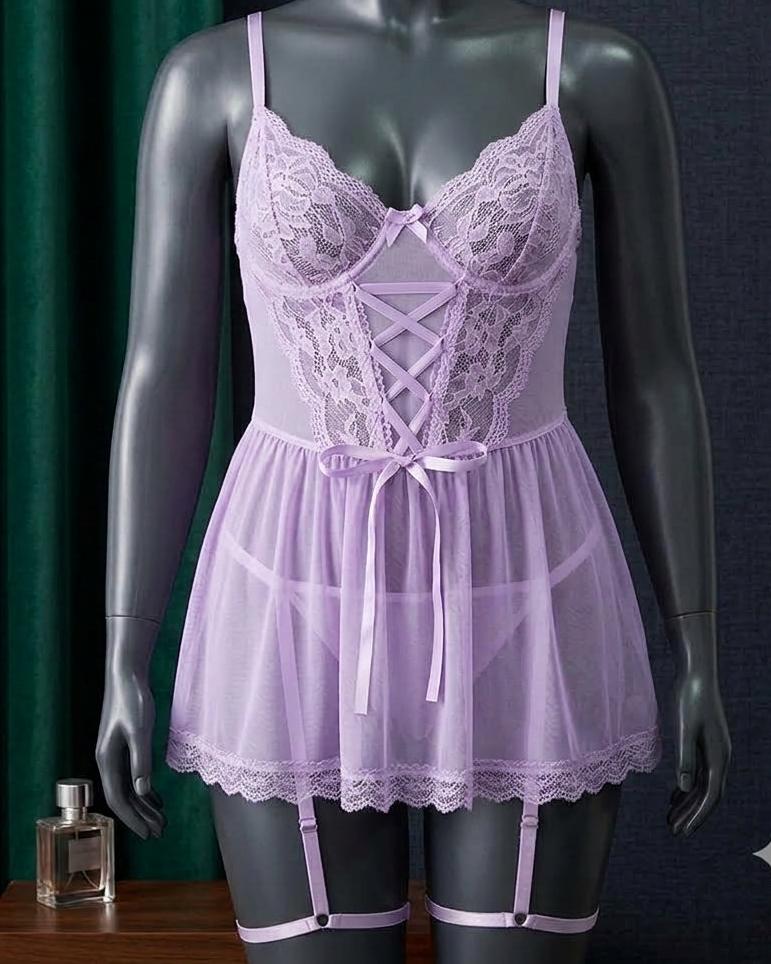 Babydoll de encaje con ligas Encanto
