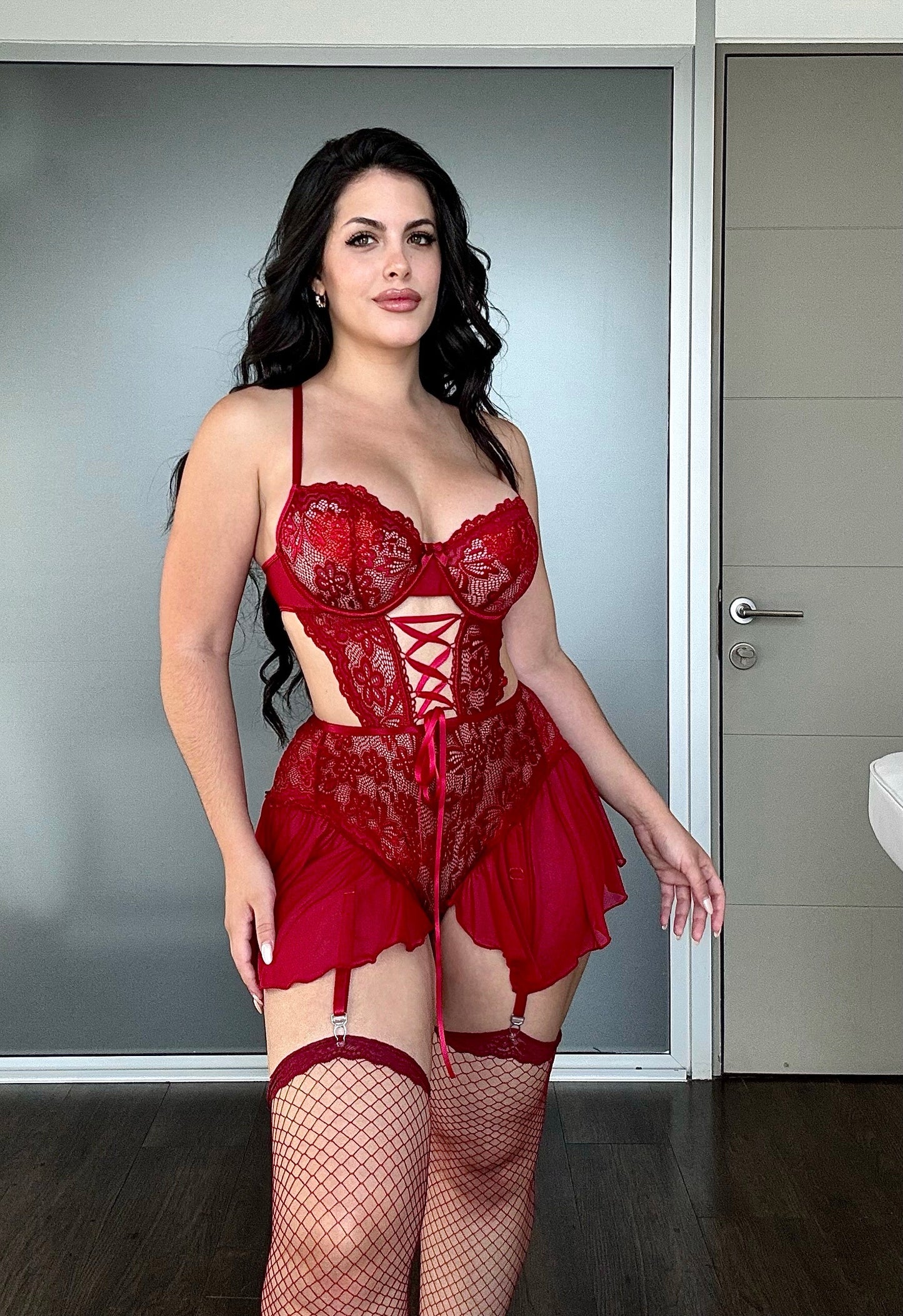 Body lencería encaje Cerise – Semi transparente, cubre guatita