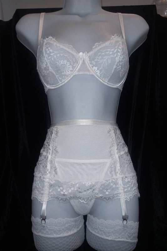 maniqui conjunto blanco faldita liguero a la cintura