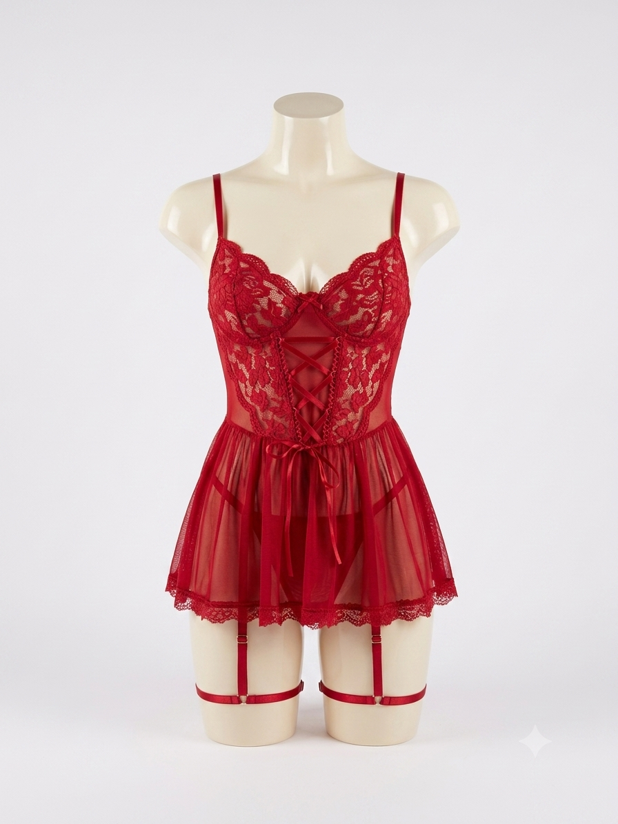 Babydoll de encaje con ligas Encanto