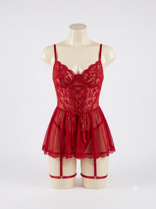 Babydoll de encaje con ligas Encanto