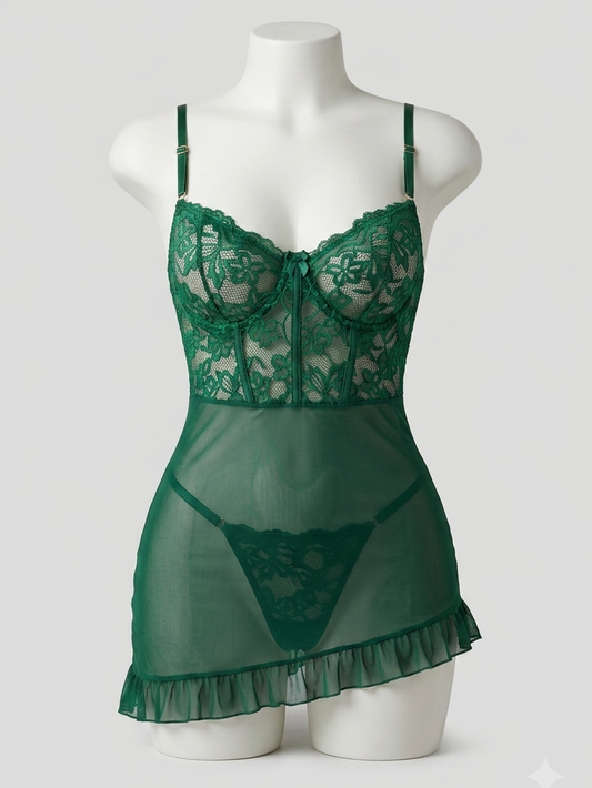 Vestido lencería encaje Cuore – Transparencias y detalles románticos